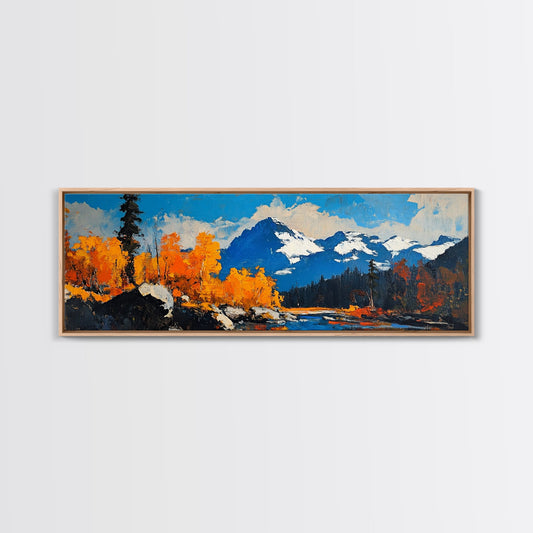 Vintage Fall Mountain Landscape Painting Print | Oversized Wall Art | Panoramic Print | Landscape Painting | Original Painting Print