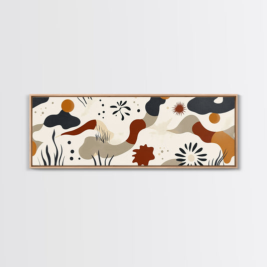 1950s Style Abstract Wall Art, Panoramic Canvas Print, Random Geometric Patterns in Earthy Tones, Boho Inspired Vintage Home Decor