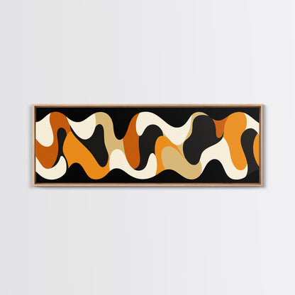 Amber Waves - Framed Canvas Print - Boho Abstract Wall Art - Modern Home Decor - MCM Style Black Background Wall Art