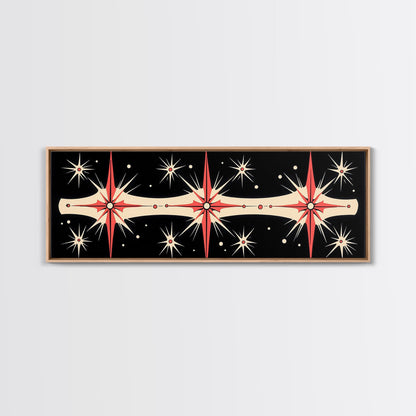 Neutral Star Burst Framed Canvas Print, Abstract Atomic Age Wall Art, Mid-Century Modern 1950s Style Home Decor, Large Scale Art
