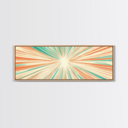 Mid Centery Modern Canvas Print - Framed MCM Style Wall Art, Orange and Green Star Burst - Art Deco Modern Art - Above Sofa Decor