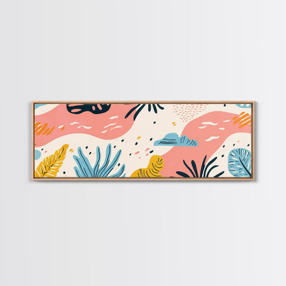 Retro Art From the 90s, Framed Canvas Print, High School Art, Abstract Extra Wide Panoramic Painting, Retro Vibes Home Decor
