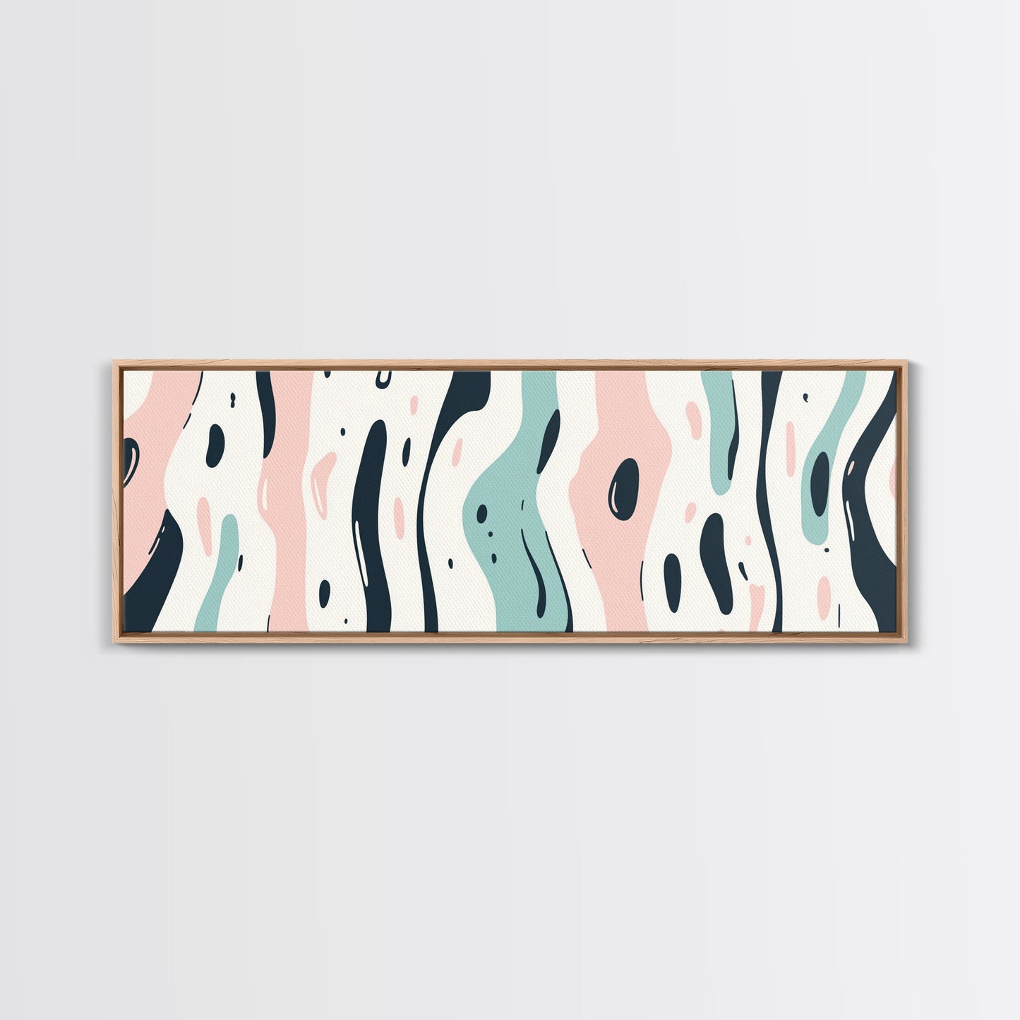 Retro Pink and Turquoise Animal Print Abstract Art, Framed Canvas Print, Wood Framed Extra Large Panoramic Art, 20x60 Art, 24x72 Art