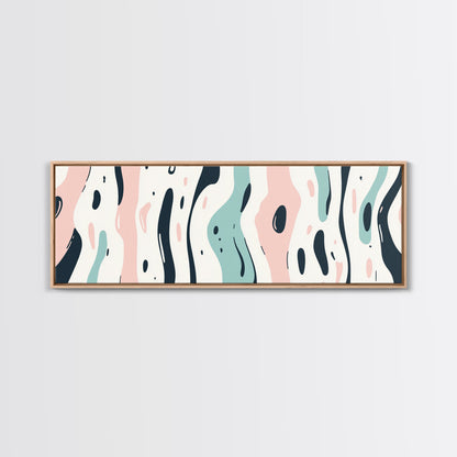 Retro Pink and Turquoise Animal Print Abstract Art, Framed Canvas Print, Wood Framed Extra Large Panoramic Art, 20x60 Art, 24x72 Art