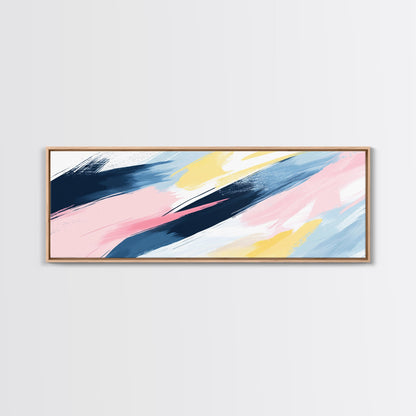 Pastel Abstract Brush Strokes Painting Print, Framed Canvas Art, Panoramic Extra Wide Office Decor, Living Room Or Bedroom Oversized Art