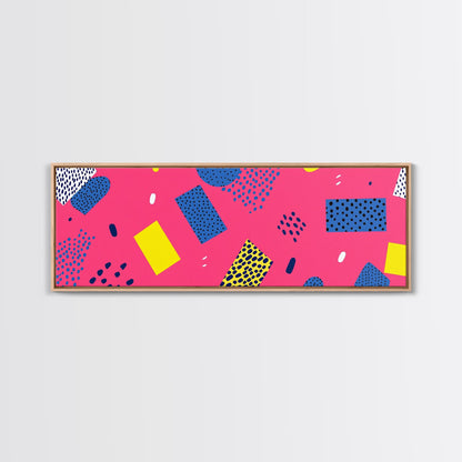 Retro 90s Style Mall Art, Framed Canvas Print, 1990s American Mall Inspired Wall Art, Retro Decor, Fuschia Pink and Blue Eye Catching Wall Art