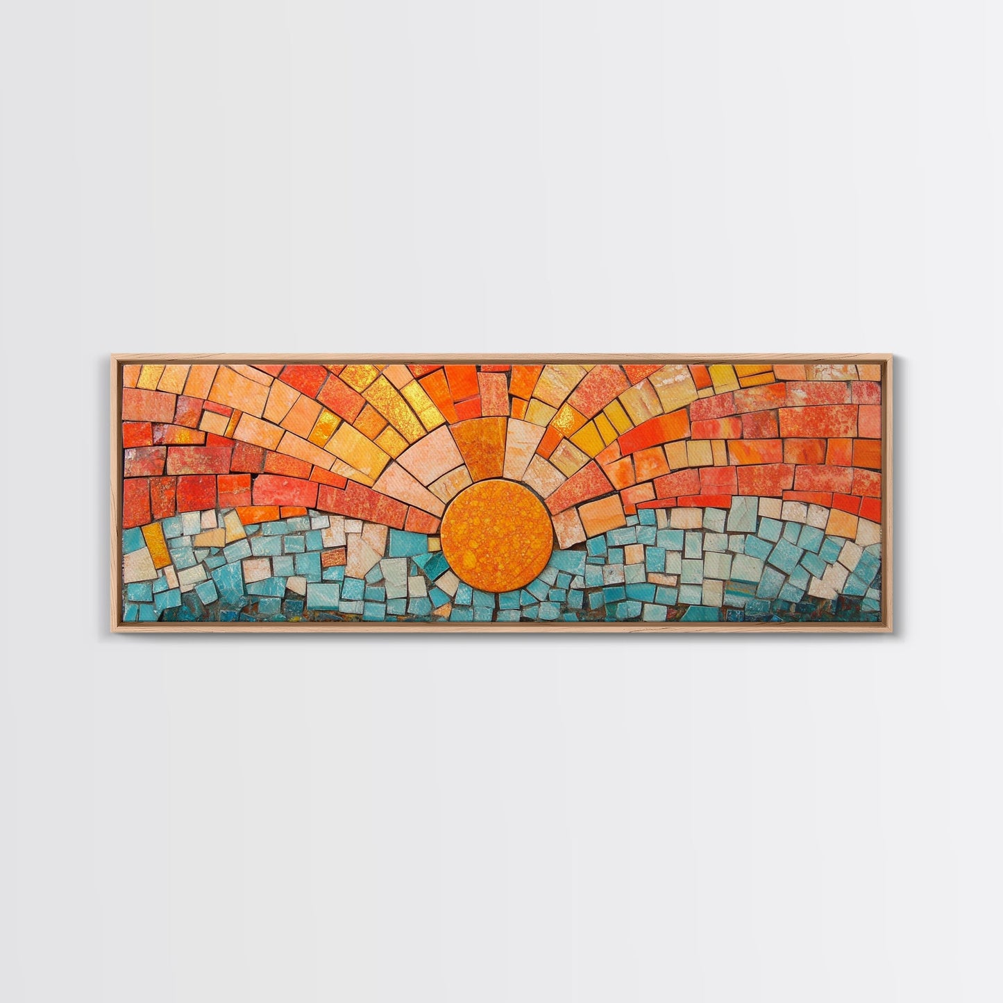 Panoramic Print - Sunset Mosaic Canvas Print - Wood Framed Wall Art - Horizontal Abstract Art - Large Wide Wall Art - Above Bed Decor Framed Canvas