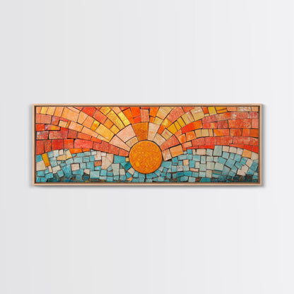 Panoramic Print - Sunset Mosaic Canvas Print - Wood Framed Wall Art - Horizontal Abstract Art - Large Wide Wall Art - Above Bed Decor Framed Canvas