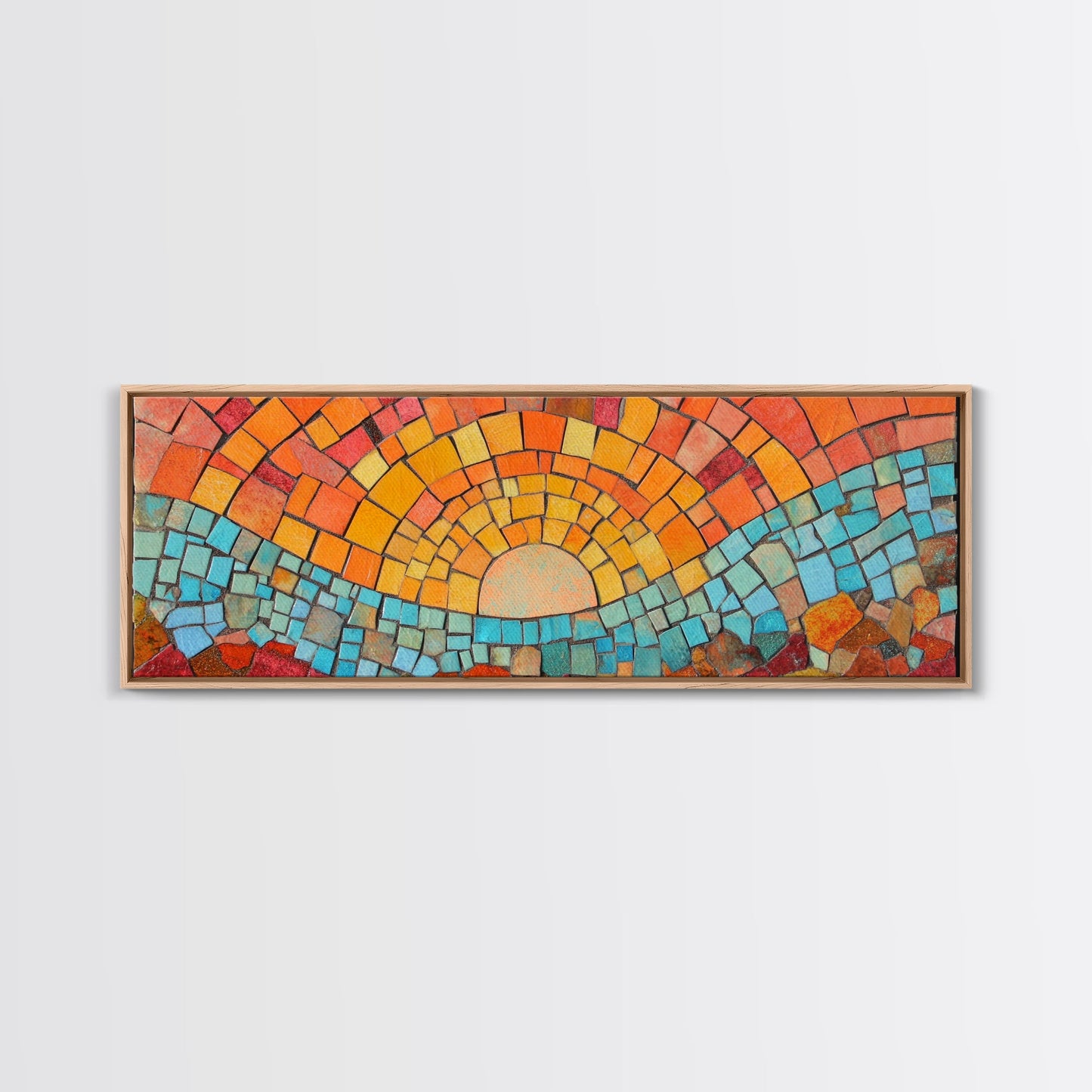 Panoramic Art Print - Sunset Mosaic Canvas Print - Wood Framed Wall Art - Horizontal Abstract Art - Large Wide Wall Art - Above Bed Decor Framed Canvas