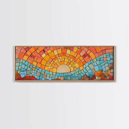 Panoramic Art Print - Sunset Mosaic Canvas Print - Wood Framed Wall Art - Horizontal Abstract Art - Large Wide Wall Art - Above Bed Decor Framed Canvas