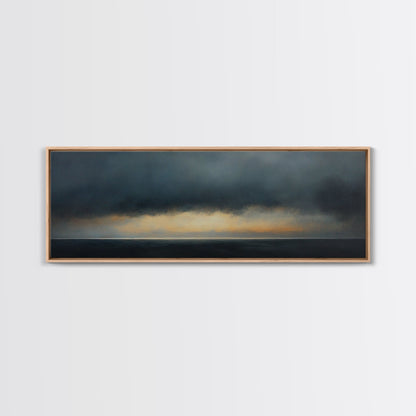 Prelude - Storm Over The Calm Sea - Framed Canvas Print - Dark and Moody Decor - Seascape Painting - Unique Wall Art