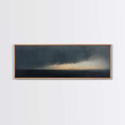 Storm On The Horizon - Panoramic Seascape Painting Print - Subdued Wall Art - Moody Decor - Boho Style Minimalist Landscape Painting