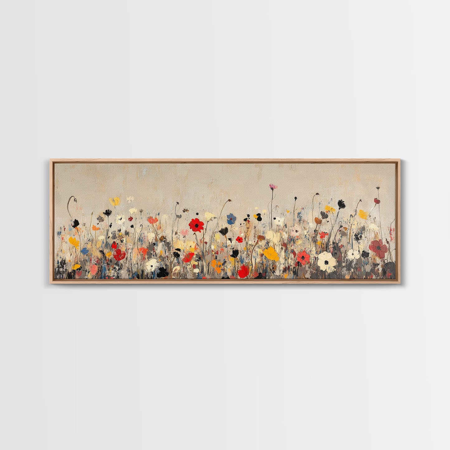 Muted Wild Flowers On White Background, Framed Canvas Print, Mother's Day Gift Idea, Wood Frame, Rustic Art, Farmhouse Decor, Boho Art