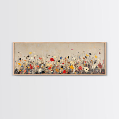 Muted Wild Flowers On White Background, Framed Canvas Print, Mother's Day Gift Idea, Wood Frame, Rustic Art, Farmhouse Decor, Boho Art