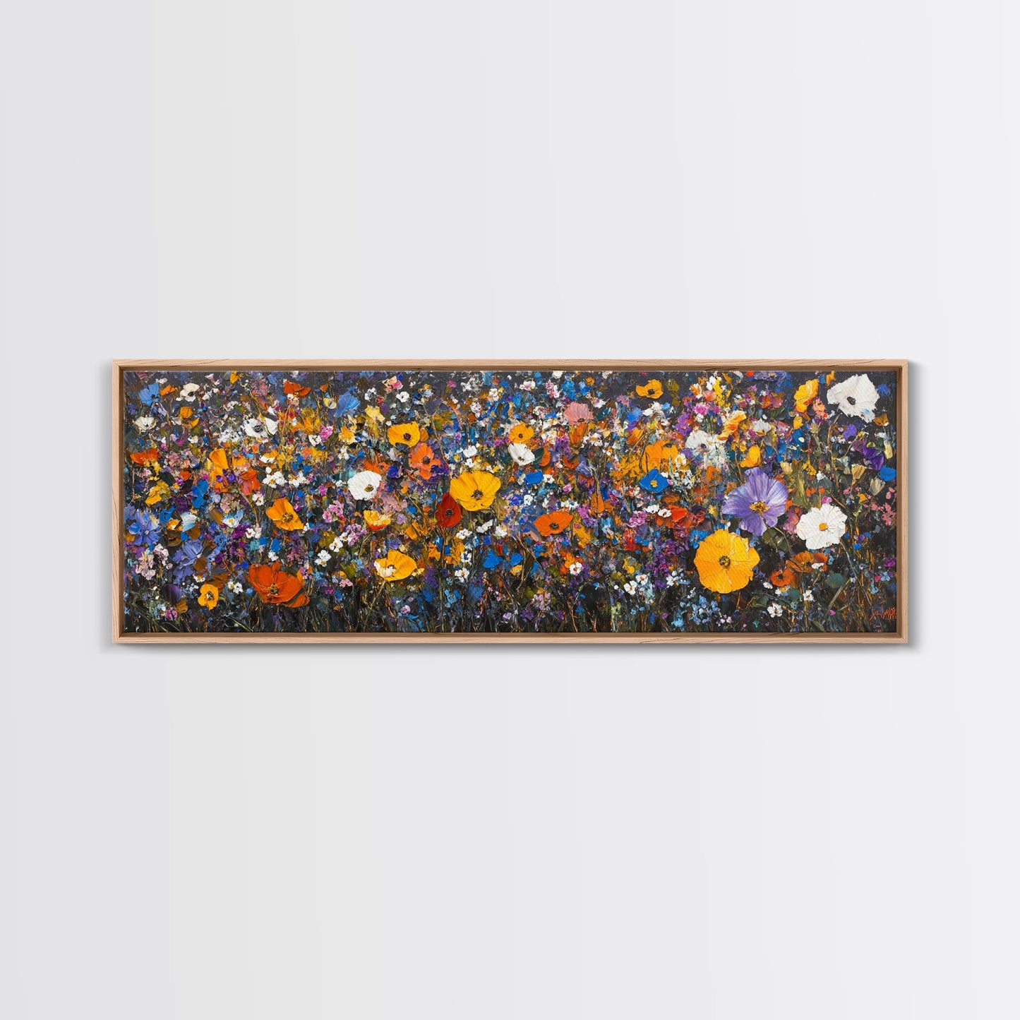 Field of Flowers - Floral Decor - Boho Farmhouse Wall Art Framed Canvas Print - Minimalist Decor - Cute Vibrant Wall Art