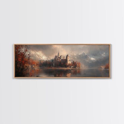 Dark Moonlit Gothic Castle, Framed Canvas Print, Dark Fantasy Painting, Dark Academia, Ready To Hang Art, Moody Decor