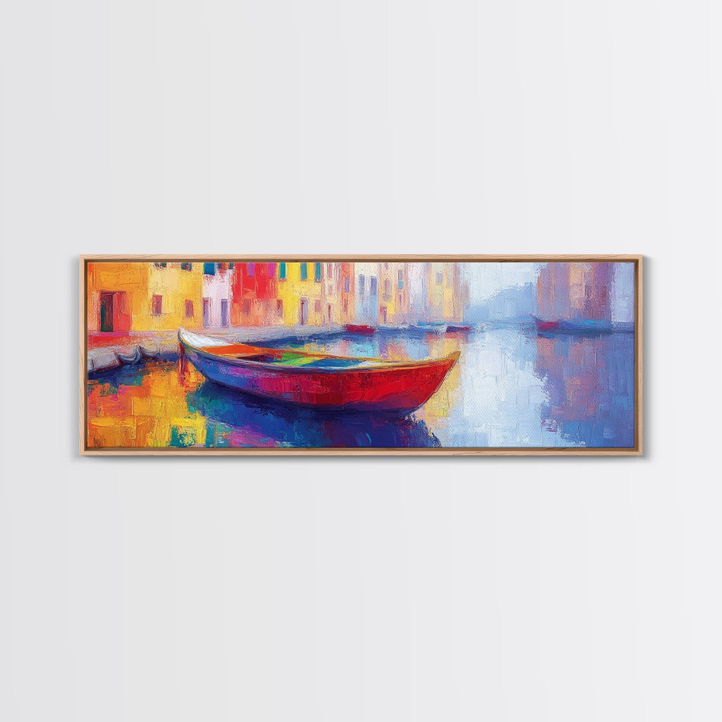 Abstract Painting Of a Canoe, Framed Canvas Print, Vienna Italy Wall Art, Colorful Pop Art, Retro Boho Style Home Decor