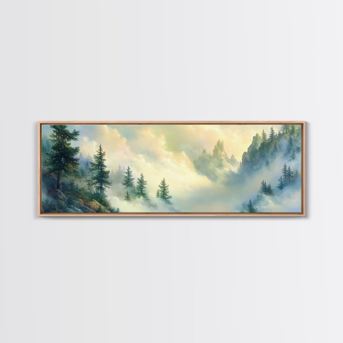 Fog In The Mountains - Framed Canvas Print - Panoramic North Carolina Painting - Blue Ridge Mountains - Original Painting Home Decor - Moody Art