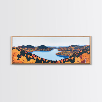 Fall In The Valley, Framed Canvas Print, Wood Framed Wall Art, Panoramic Landscape Painting