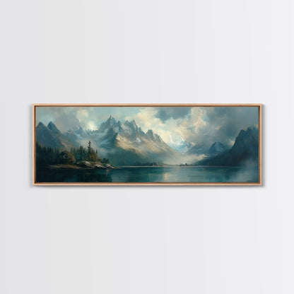 Moody Landscape Painting Print, Overcast Stormy Day In The Mountains, Thought Provoking Wall Art, Oversized Panoramic Ultra Wide Art