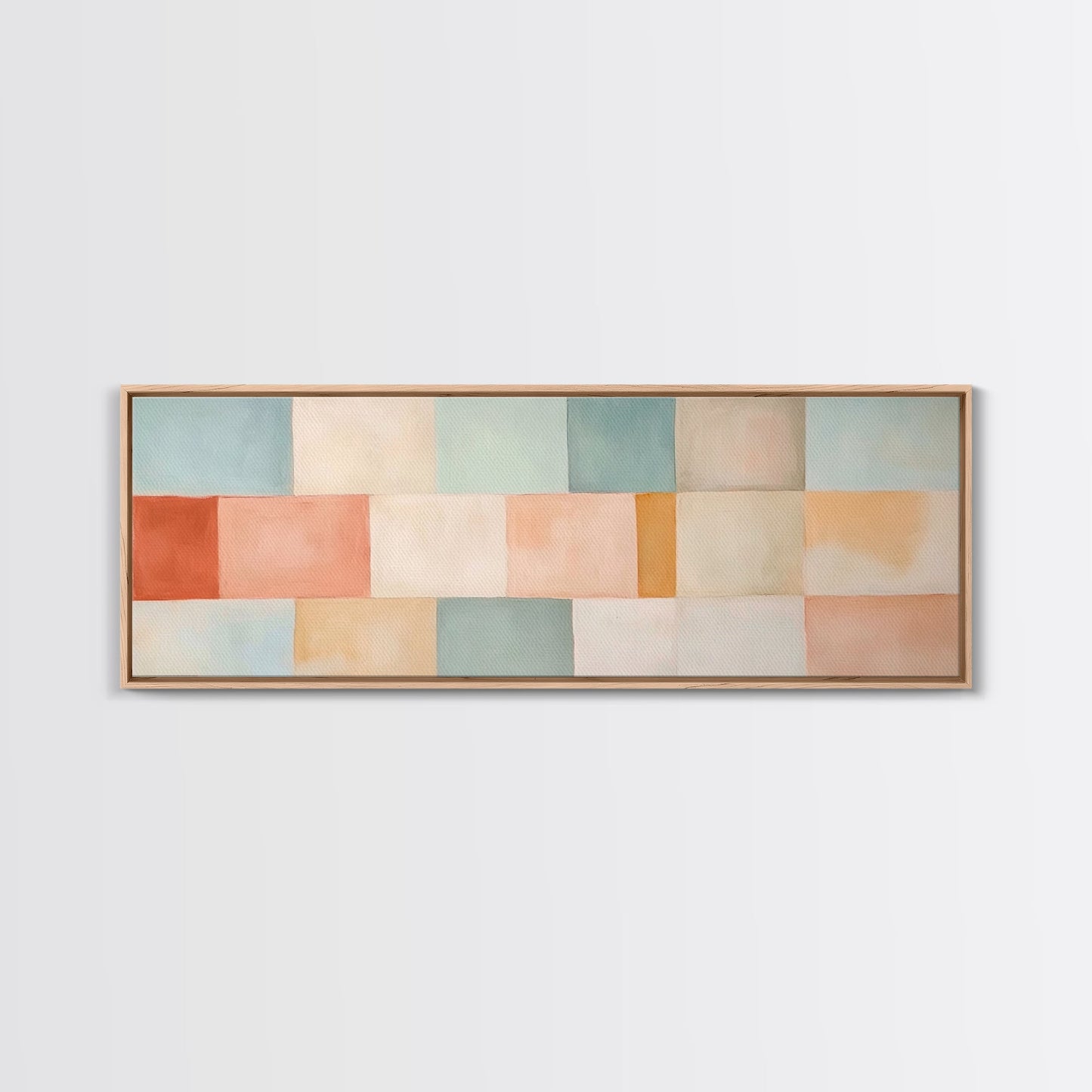 Midcentury Modern Style Abstract Square, Framed Canvas Print, MCM Modern Wall Art, Pastel Colors, Large Horizontal Wall Art Print