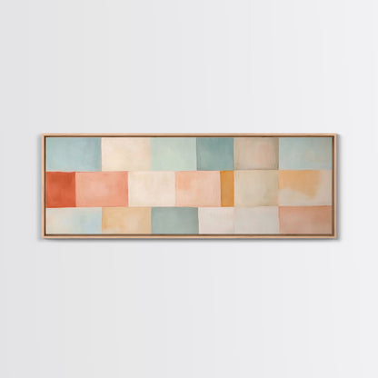 Midcentury Modern Style Abstract Square, Framed Canvas Print, MCM Modern Wall Art, Pastel Colors, Large Horizontal Wall Art Print