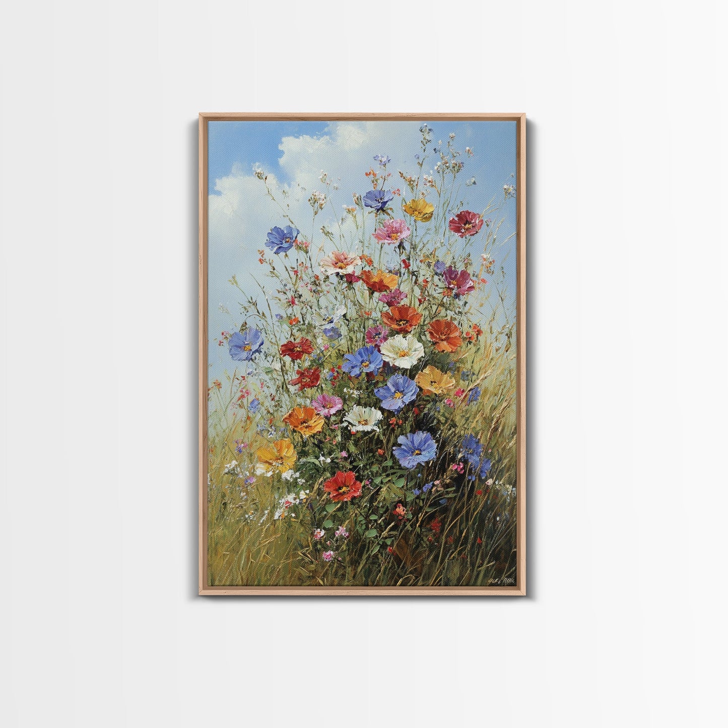 Botanical Wall Art | Oil Painting Botanical Print on Canvas | Wood Framed Boho Farmhouse Print | Large Wall Art | Oversized Wall Decor