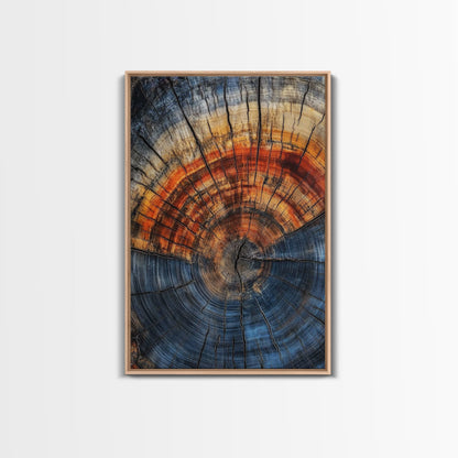 Nordic Style Tree Rings Canvas Print, Modern Farmhouse Rustic Decor, Wood Framed Art, Original Art On Canvas Wood Rings Wall Art Print