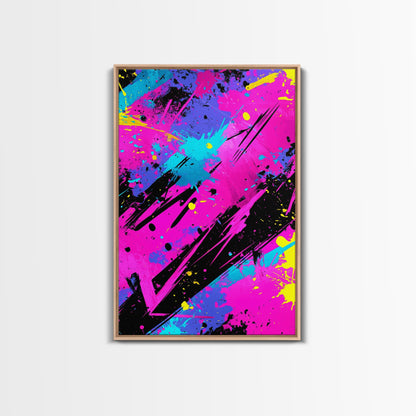 Graffiti Wall Art Splatter Art, Framed Canvas Print, Grunge Style Abstract Art