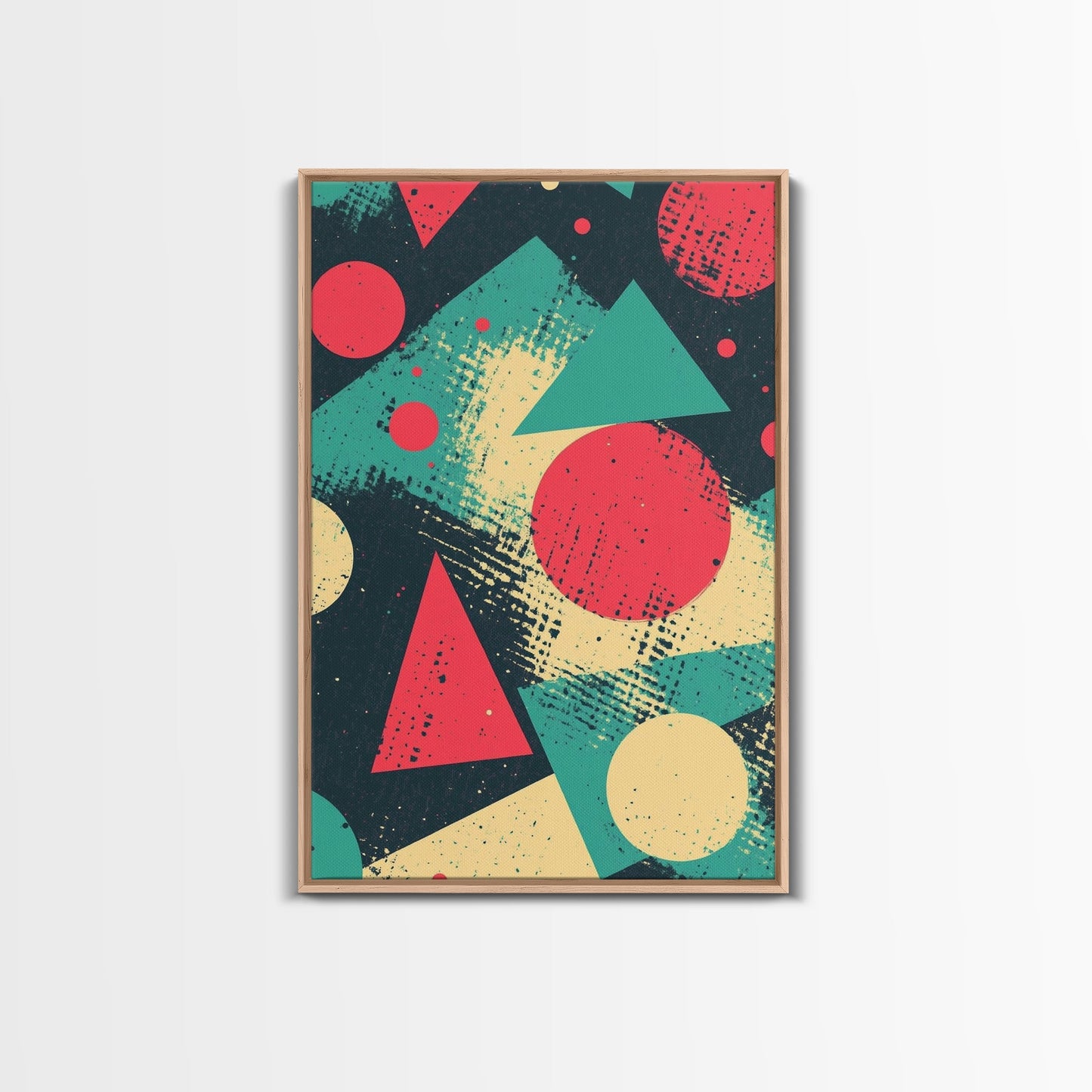 Circles And Triangles, Canvas Print, Retro Abstract Art, Midcentury Modern Style Home Decor, Turquoise Red and Black Wall Art