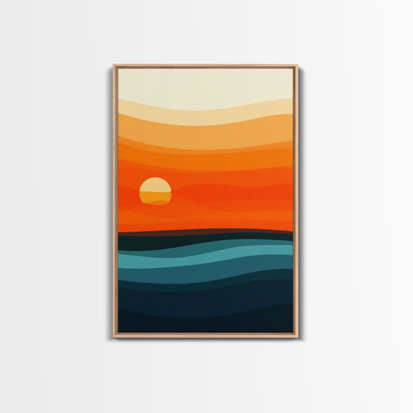 Abstract Sunset Over The Ocean Art Deco Style Wall Art Canvas Print, Beautiful Wall Art, Vertical Living Room Decor