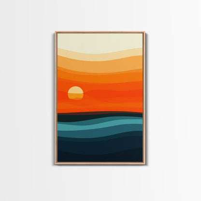 Abstract Sunset Over The Ocean Art Deco Style Wall Art Canvas Print, Beautiful Wall Art, Vertical Living Room Decor