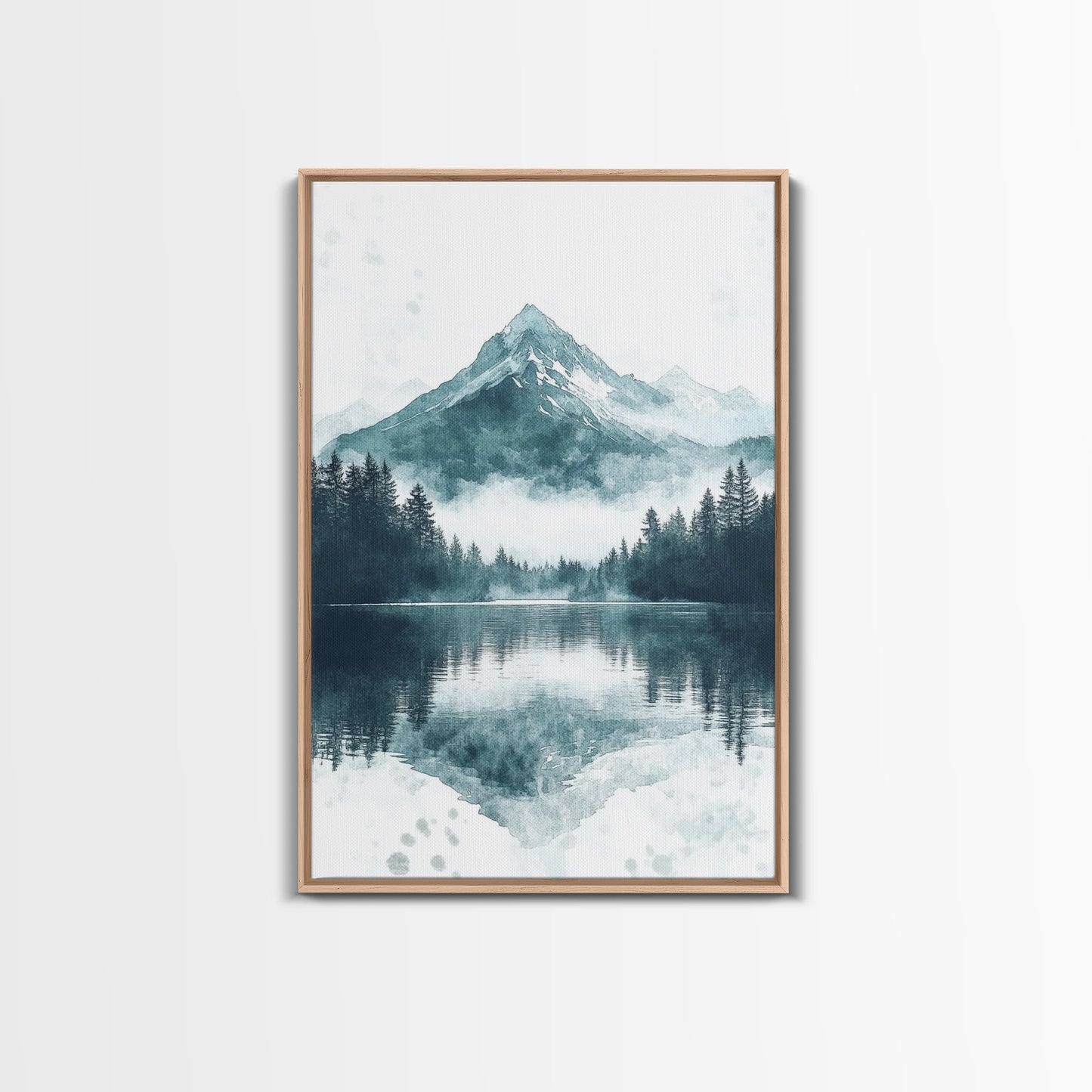 Fog In The Mountains, Framed Canvas Print, Pacific Northwest, Cascade Mountains, Emerald Green Landscape Painting, Boho Decor