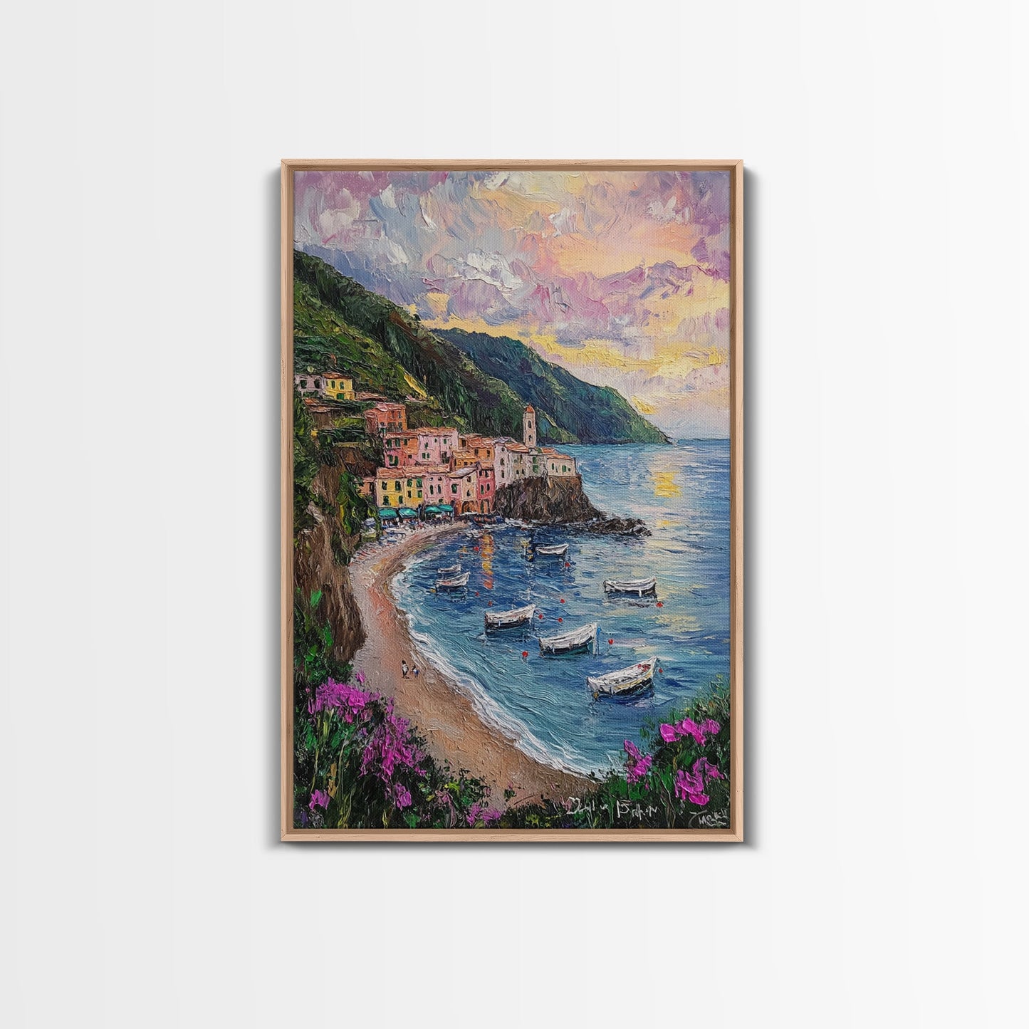 Italy At Sunset - Framed Canvas Print - Impasto Style Print Abstract Art - Calming Soothing Home Decor - Bedroom Art