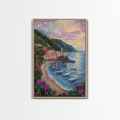 Italy At Sunset - Framed Canvas Print - Impasto Style Print Abstract Art - Calming Soothing Home Decor - Bedroom Art