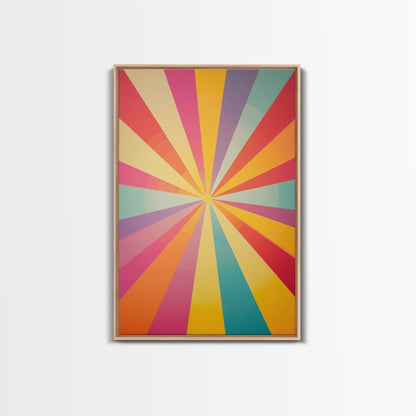 MCM Inspired Wall Art, Fire Engine Red, Slate Green, Storm Grey and Bee Yellow Geometric Framed Canvas Print, Boho Decor