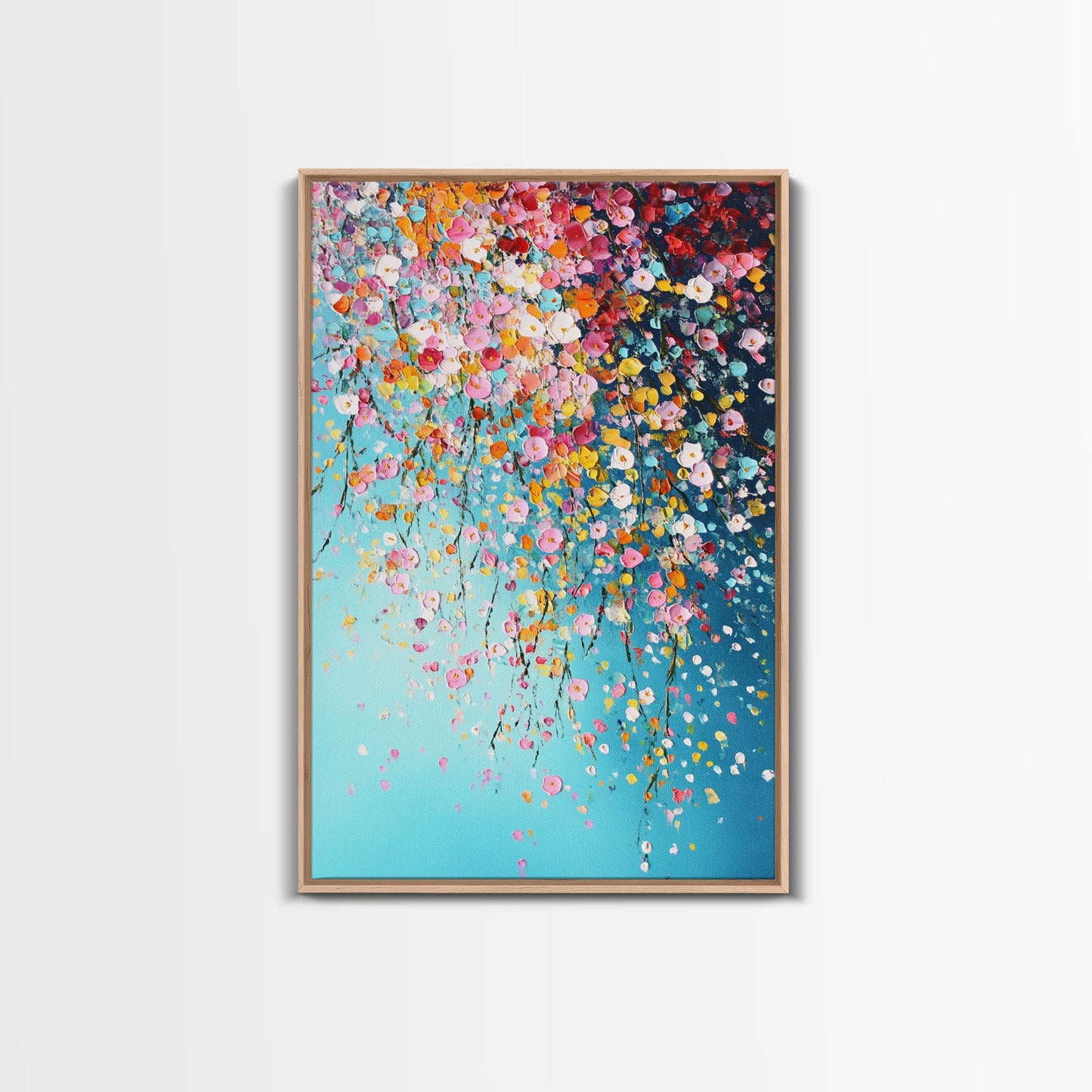 Beautiful Wild Flower Wall Art with Turquoise Background, Modern Farmhouse, Boho Style living room art, Minimalist Floral Print