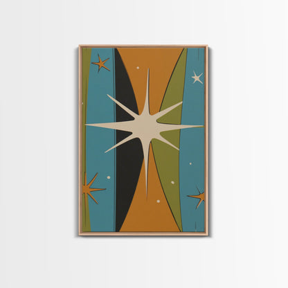Atomic Age 1950s Style Retro Starburst, Pastel Colors, Canvas Print, MCM Wall Art Home Decor