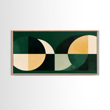 Extra Large Horizontal Emerald Green Geometric Mid Century Modern Wall Art, Framed Canvas Print, Oversized Art
