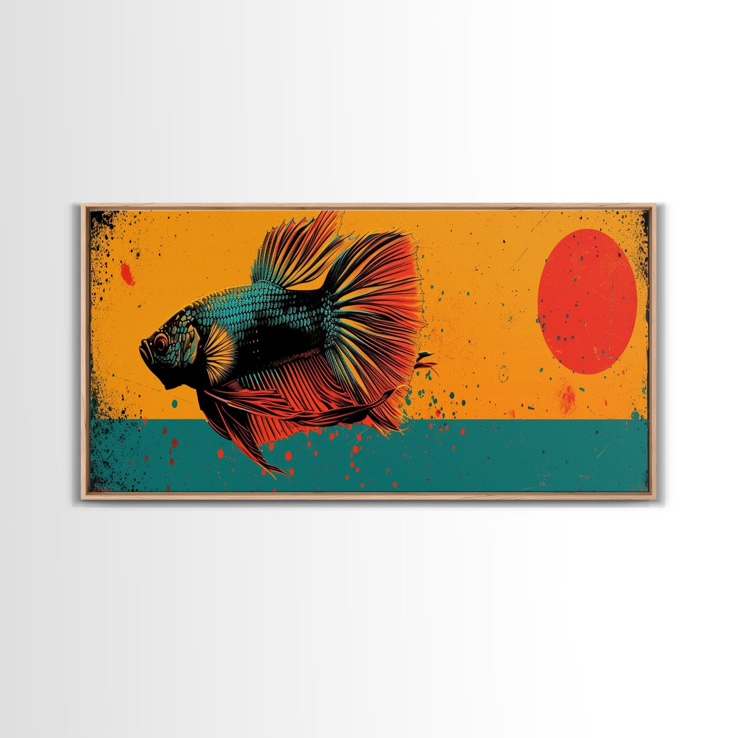 Retro 80s Style Painting of a Betta Fish, Framed Canvas Print, Home Decor Gift Artwork, Fish Painting, Betta Fish Art