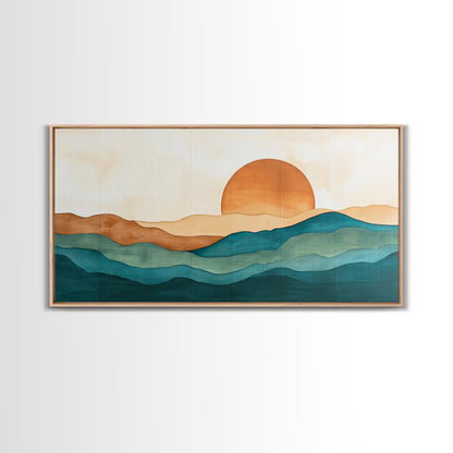 Kitsch Sunset Landscape Painting Print, Boho Wall Decor, Minimalist Wall Art, Eclectic Gift Idea, Kitsch Living Room Decor