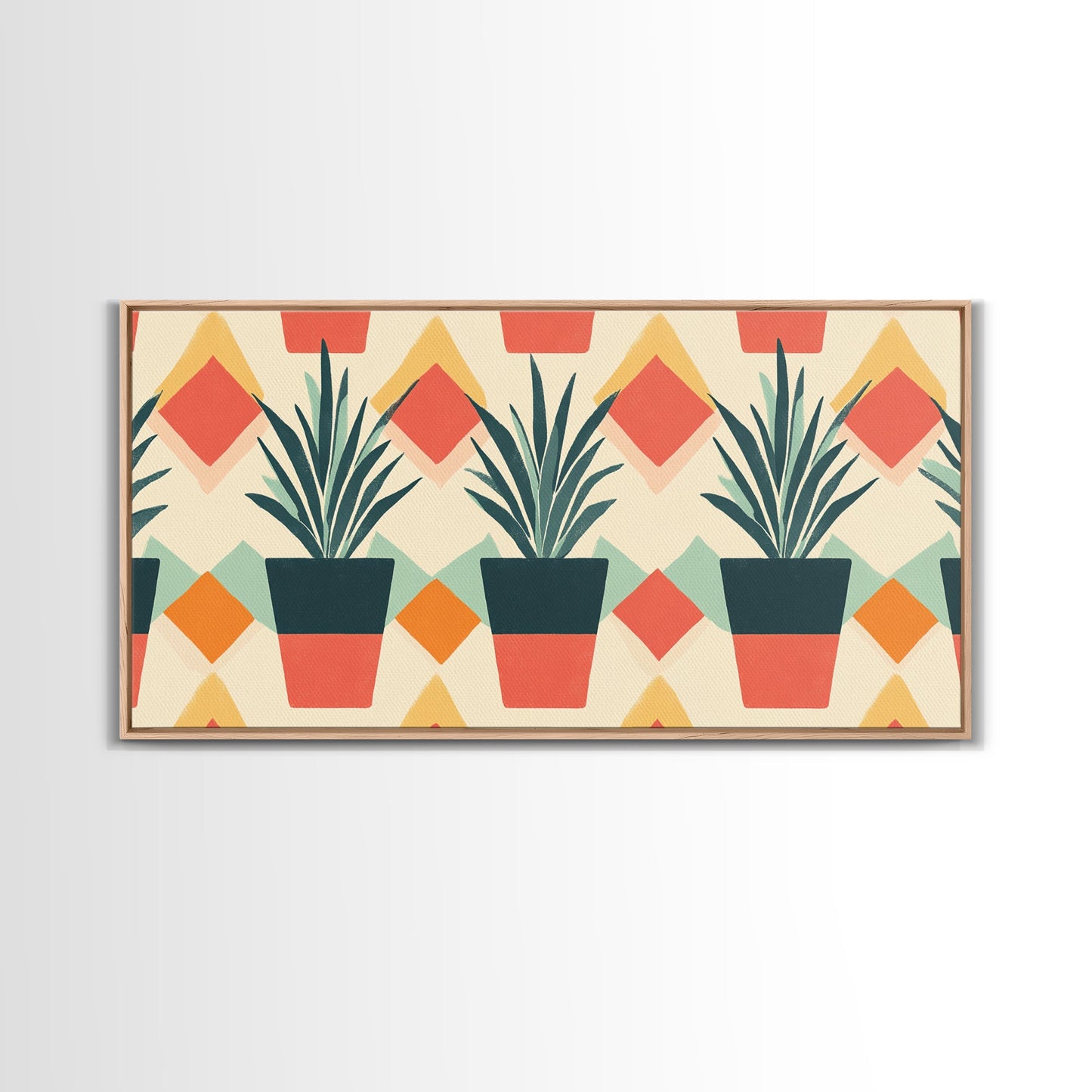 Mid Century Modern Botanical Print, Wood Framed Canvas Art, Botanical Wall Art, Boho Style Southwestern Pueblo Art