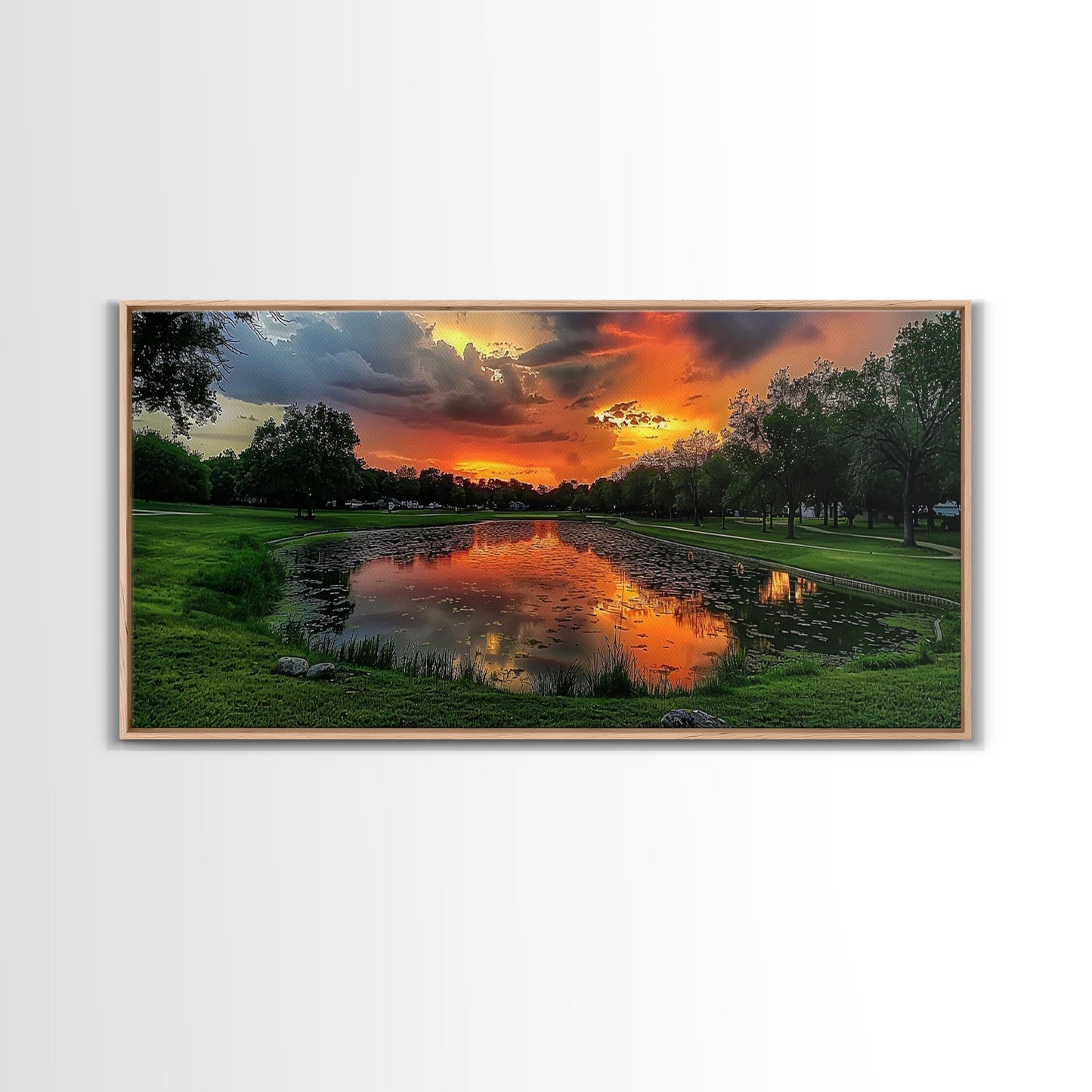 Sunset Over The Golf Course, Framed Canvas Print, Photography Style Wall Art, Beautiful Home Decor, Rustic Farmhouse Decor