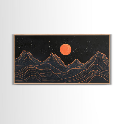 Blood Moon Over a Desert Landscape, Dark and Moody Decor, Framed Canvas Print, Pueblo Style Southwestern Art