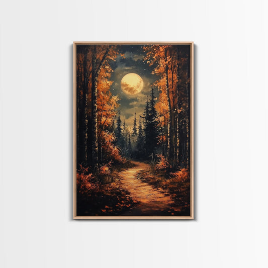 Spooky Haunted Forest Landscape Canvas Print, Eerie Night Scene, Vintage Halloween Art, Dark Wall Decor, Dark Academia Wall Art