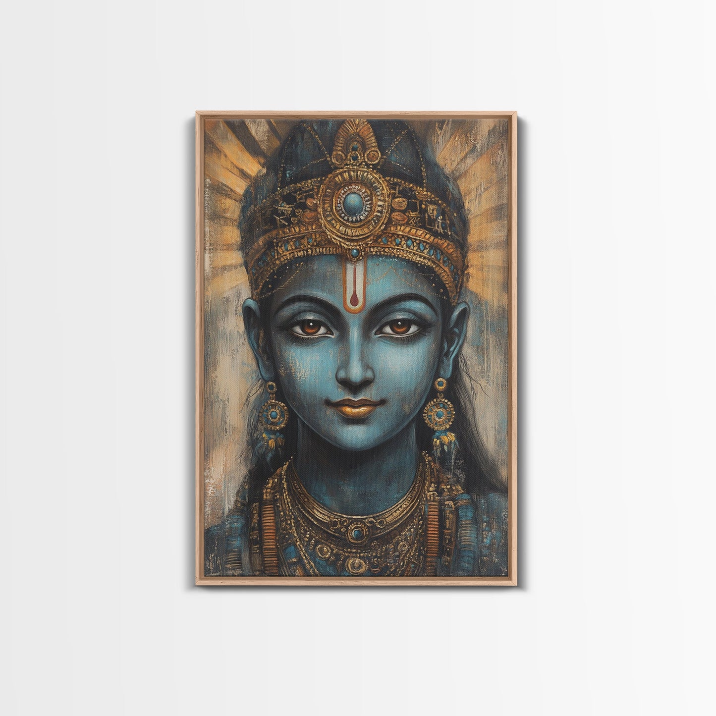 Madhubani Wall Art, Framed Canvas Print, Madhubani Style Decor, Madhubani Painting, Krishna Art