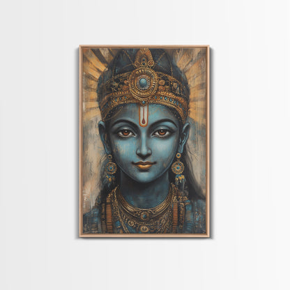 Madhubani Wall Art, Framed Canvas Print, Madhubani Style Decor, Madhubani Painting, Krishna Art