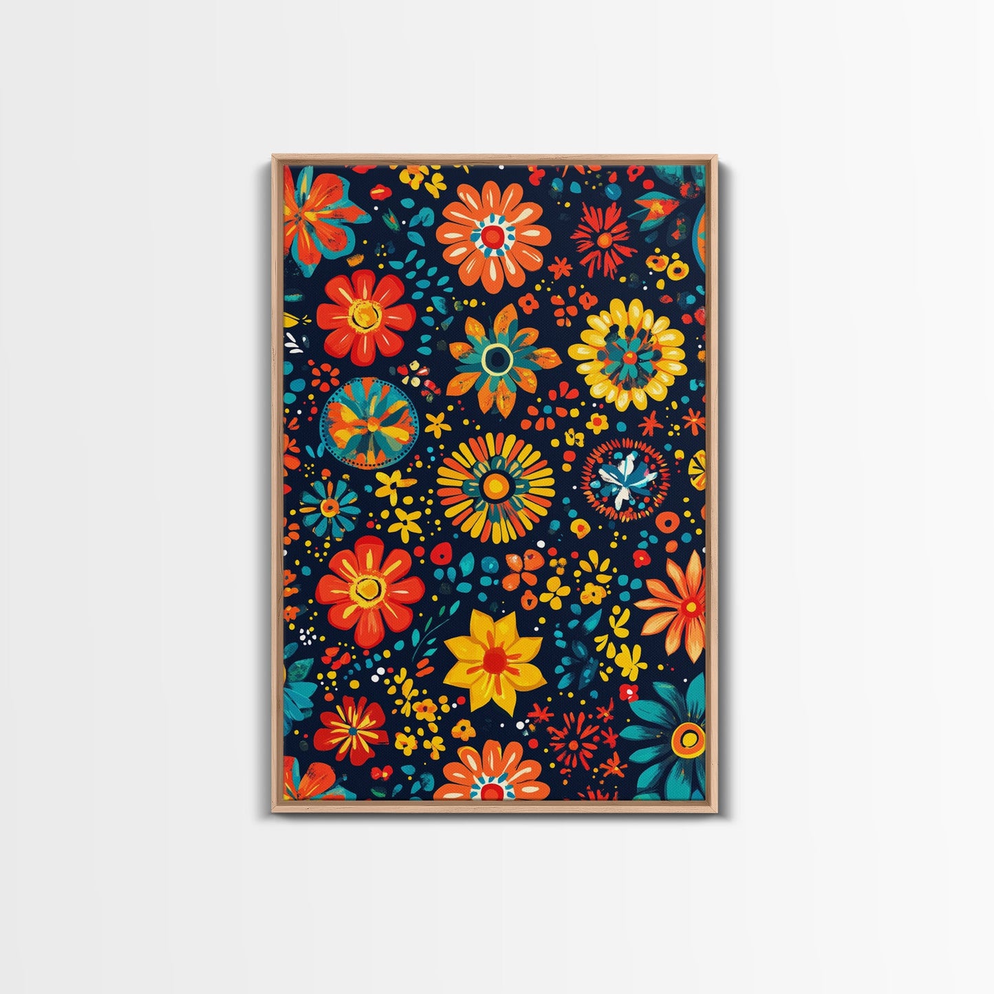 Mexican Tile Pattern Wall Art, Framed Canvas Print, Chicano Wall Art, Mexicano Wall Art, Textile Inspired Wall Decor