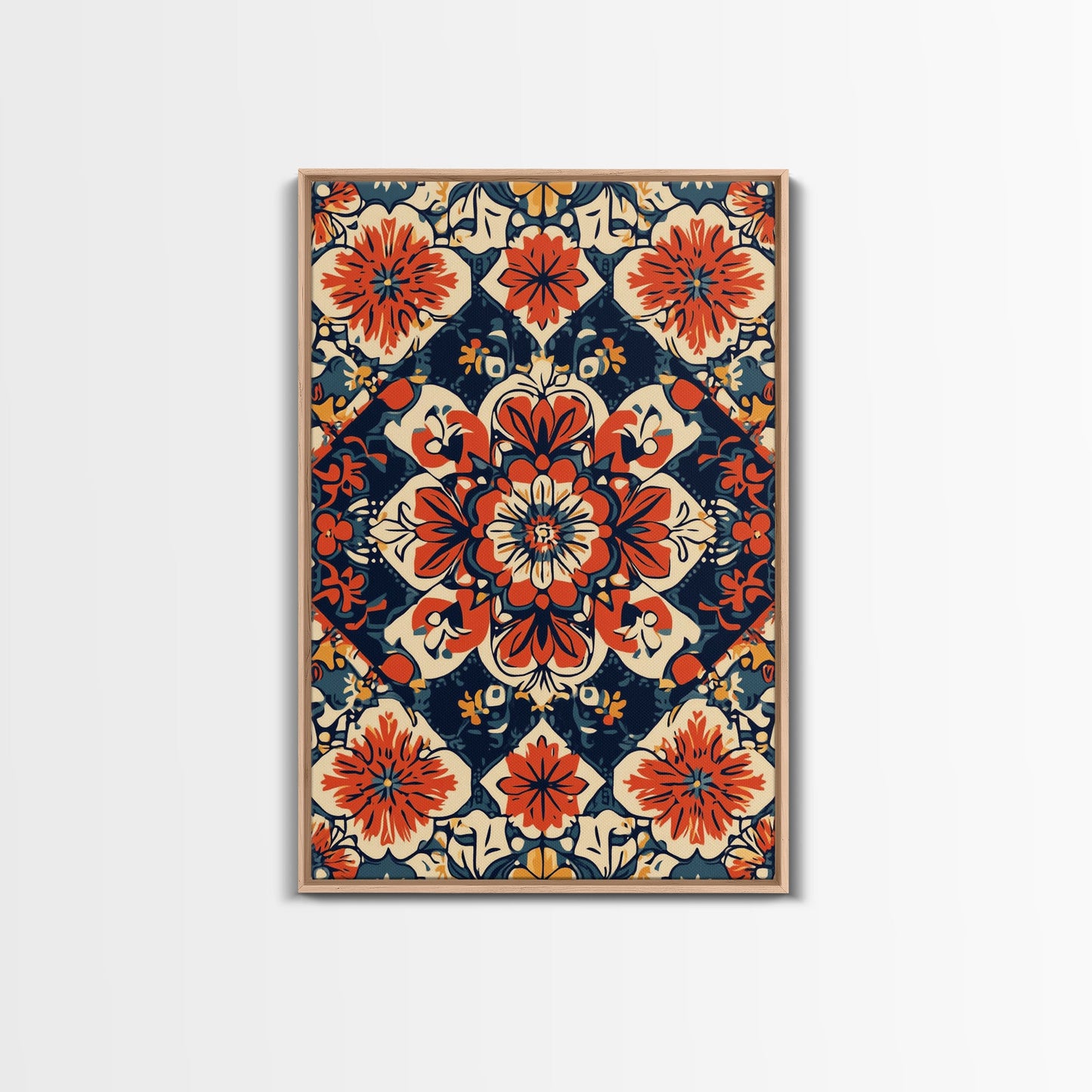 Floral Pattern Wall Art, Mexican Tile Pattern Framed Canvas Print, Chicano Art, Textile Inspired Wall Art, Southwestern Pueblo Style Art