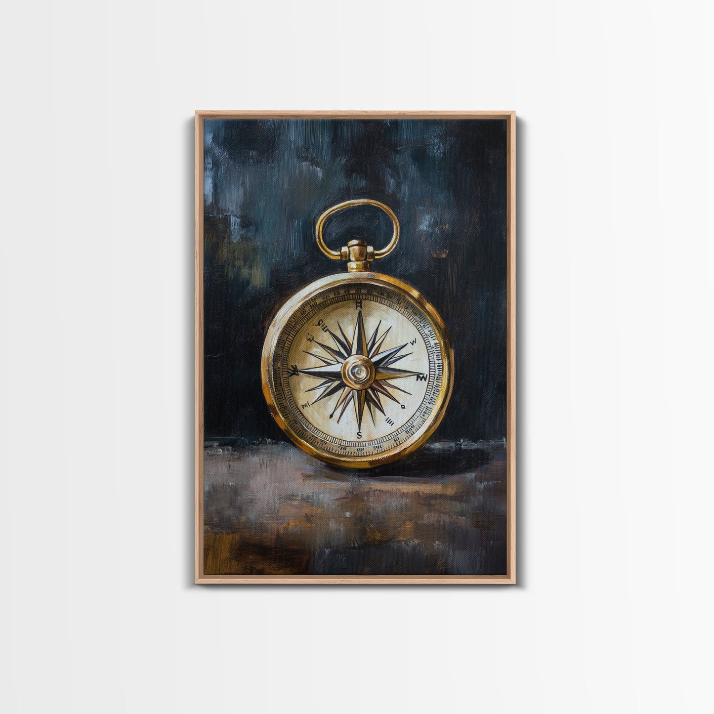 Weathered Compass Wall Art, Nautical Coastal Home Decor Wall Art Framed Canvas Print, Rustic Seaside Accent Piece, Statement Piece, Rustic Decor